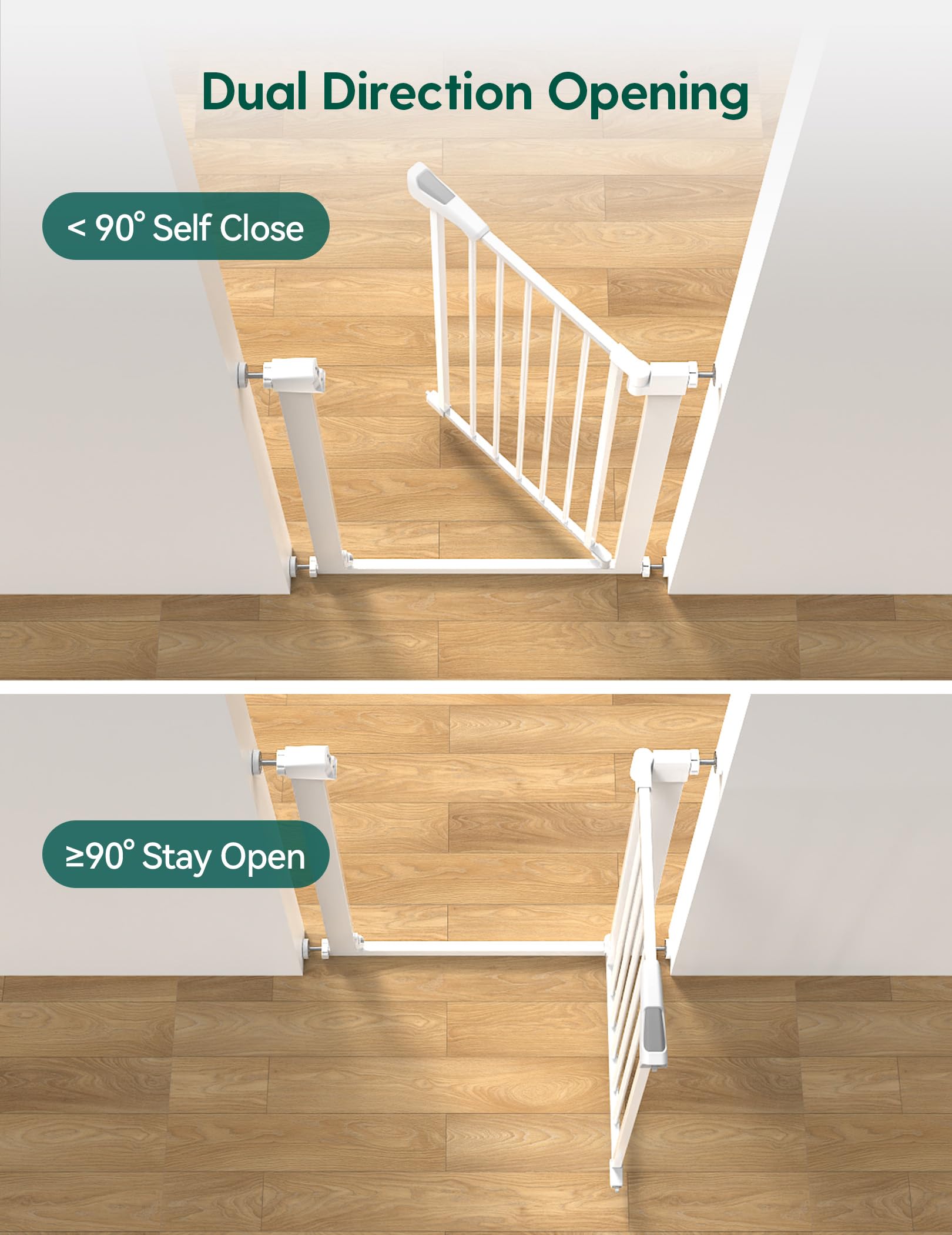 BABELIO 26-28.5 Inch Narrow Easy Install Baby Gate, 30 Inch Tall Auto-Close Metal Pet Gate for Small Stairs and Doorways, NO Drilling Pressure Mounted, NO Extensions, White - Image 3