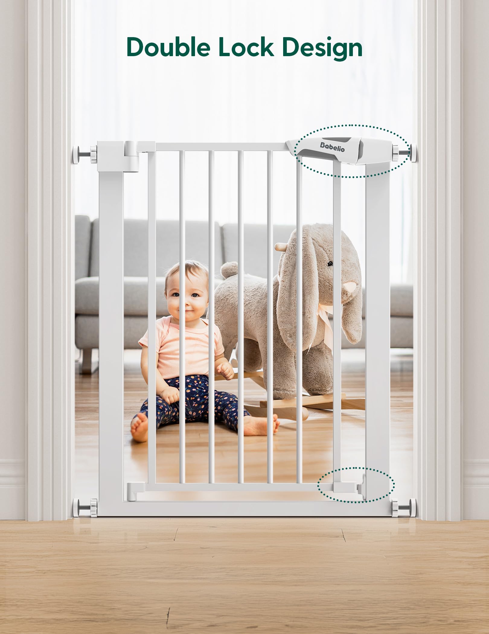 BABELIO 26-28.5 Inch Narrow Easy Install Baby Gate, 30 Inch Tall Auto-Close Metal Pet Gate for Small Stairs and Doorways, NO Drilling Pressure Mounted, NO Extensions, White - Image 5