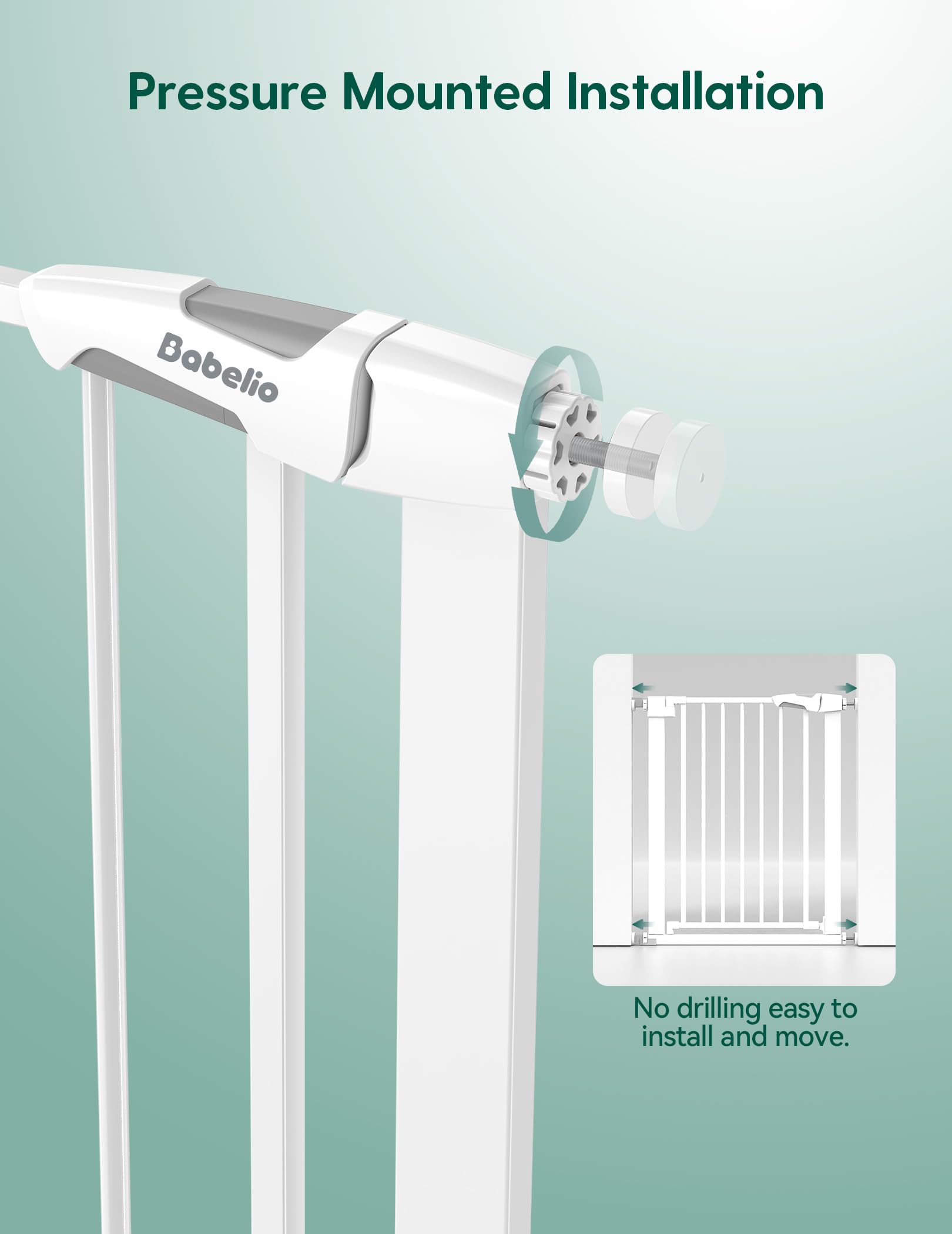 BABELIO 26-28.5 Inch Narrow Easy Install Baby Gate, 30 Inch Tall Auto-Close Metal Pet Gate for Small Stairs and Doorways, NO Drilling Pressure Mounted, NO Extensions, White - Image 8
