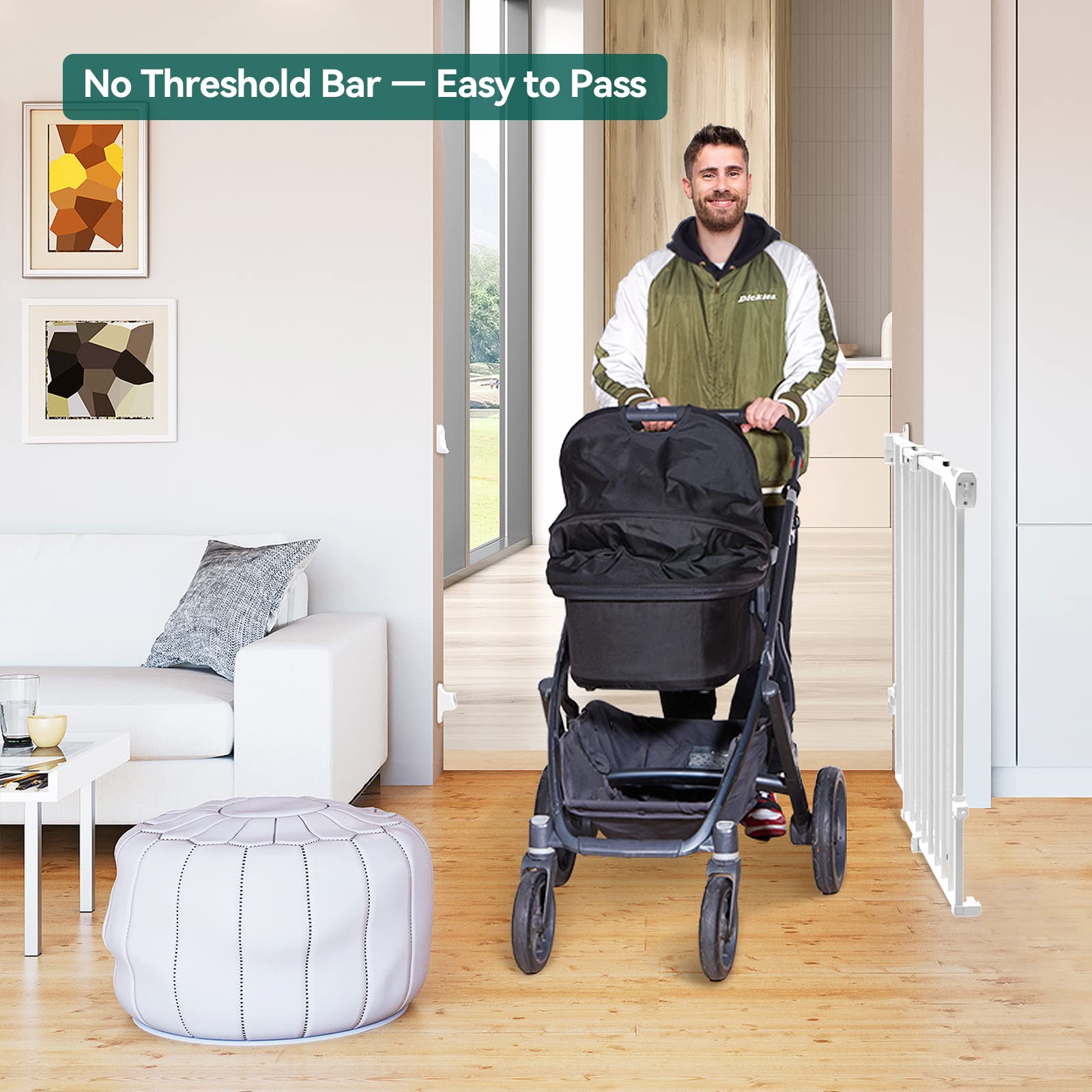 Babelio 26-43" Hardware Mount Baby/Dog Gate for Stairs and 29-55" Pressure Mount Baby Gate with Door, White - Image 4