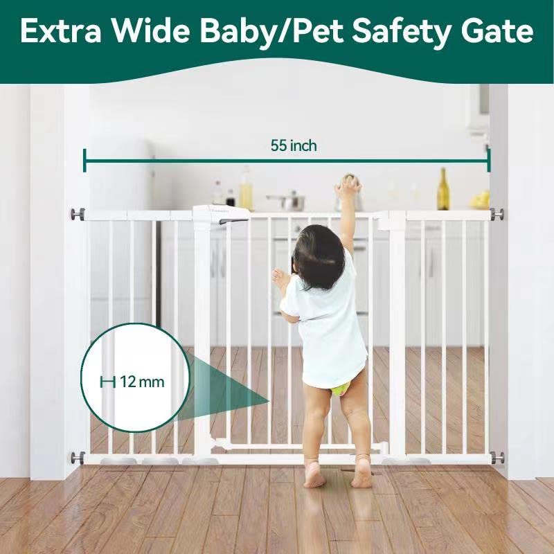 BABELIO 29-55 Inch Extra Wide Metal Baby Gate and 26-40 Inch Easy Install Baby Gate, Dog Gate Pet Gate for Stairs & Doorways,No Tools Required (White) - Image 3