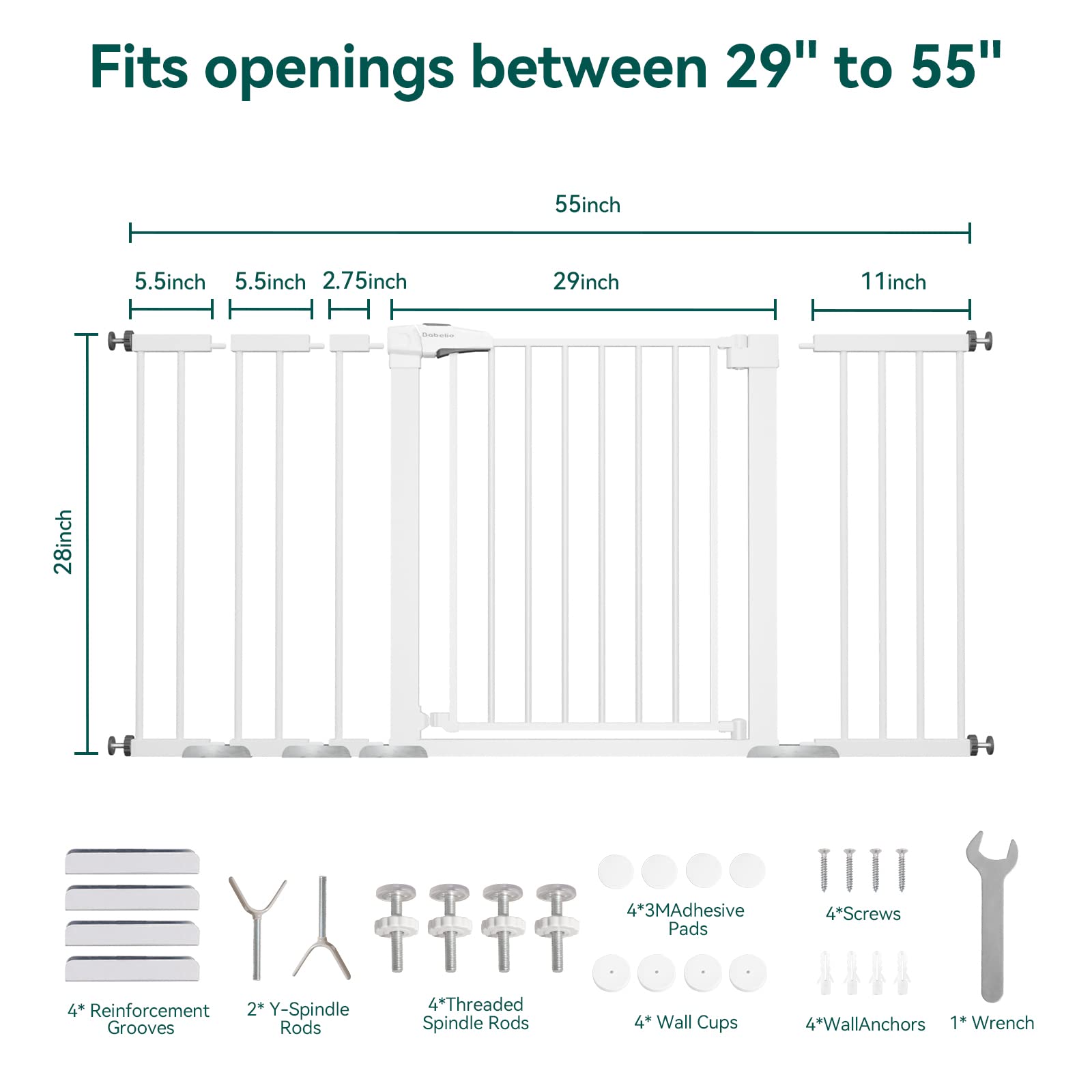 BABELIO 29-55 Inch Extra Wide Metal Baby Gate and 26-40 Inch Easy Install Baby Gate, Dog Gate Pet Gate for Stairs & Doorways,No Tools Required (White) - Image 4