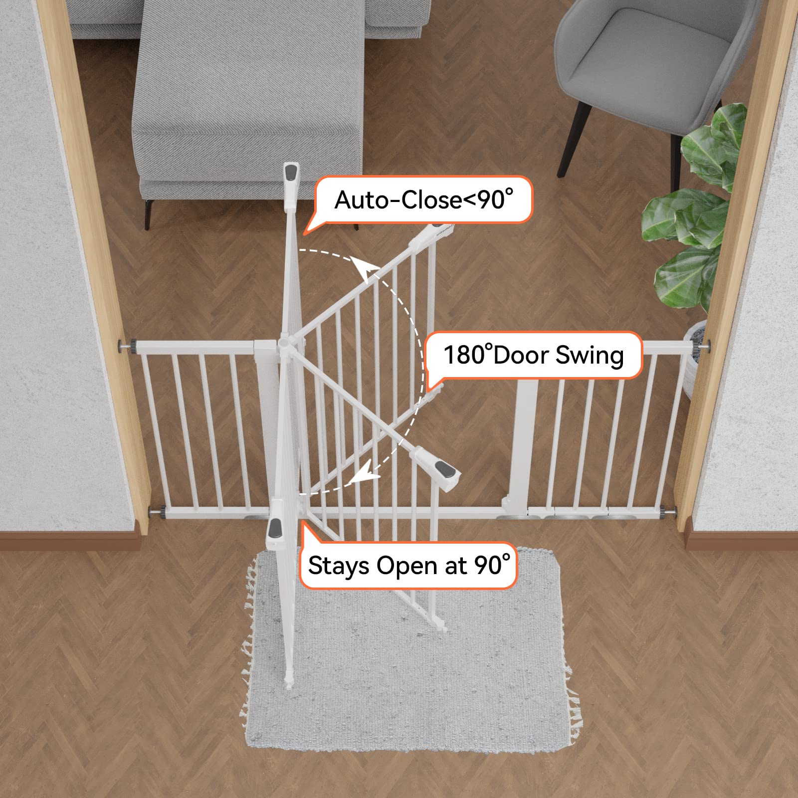 BABELIO 29-55 Inch Extra Wide Metal Baby Gate and 26-40 Inch Easy Install Baby Gate, Dog Gate Pet Gate for Stairs & Doorways,No Tools Required (White) - Image 8