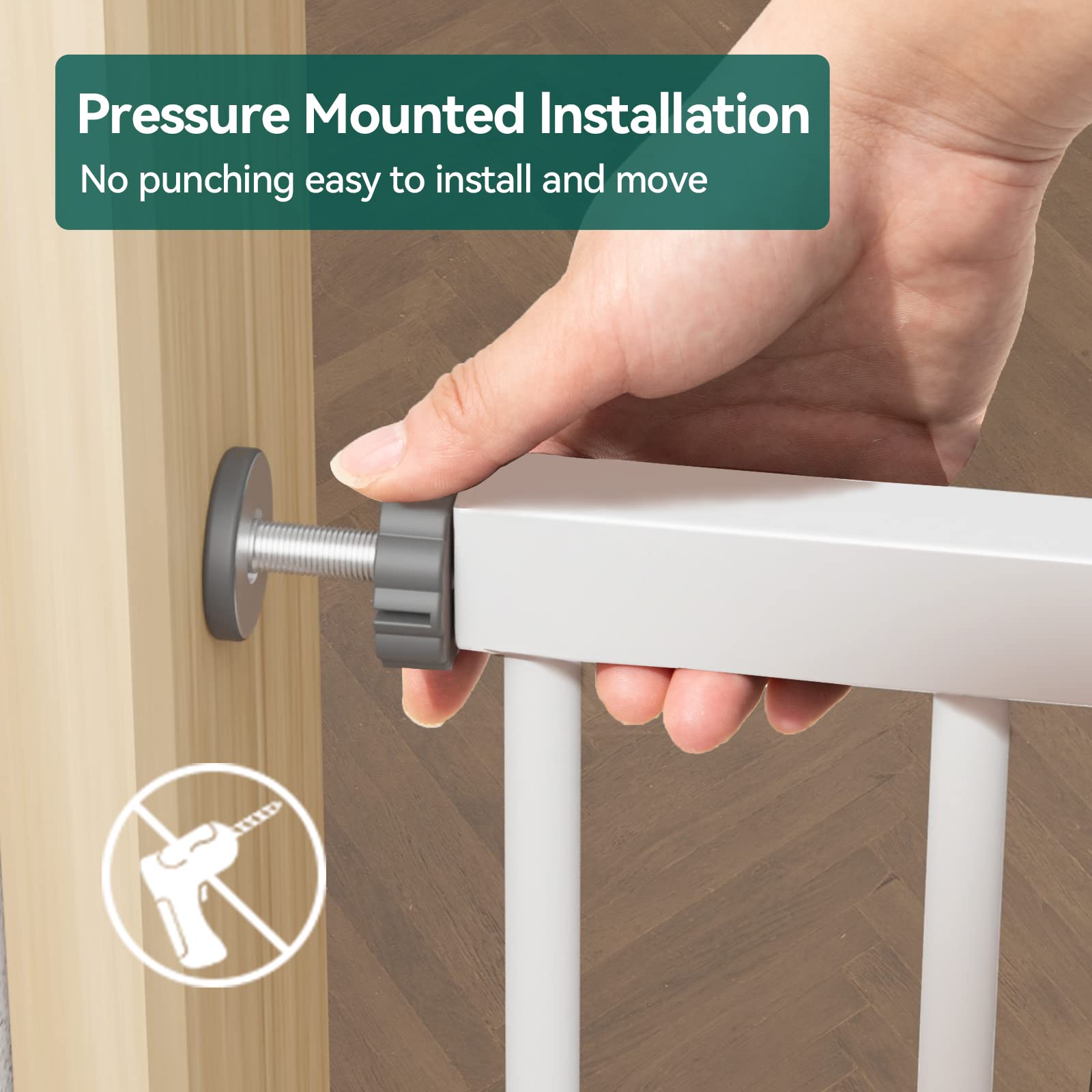 BABELIO 29-55 Inch Extra Wide Metal Baby Gate and 26-40 Inch Easy Install Baby Gate, Dog Gate Pet Gate for Stairs & Doorways,No Tools Required (White) - Image 9