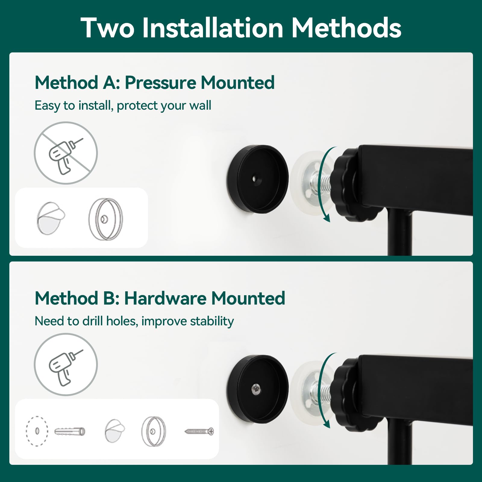 Babelio Auto Close Baby Gate with Cat Door,29-43" Metal Gate for Doorway,Stairs, House,Easy Walk Thru with Pet Door,Includes 4 Wall Cups and 3 Extension Pieces,Black - Image 8