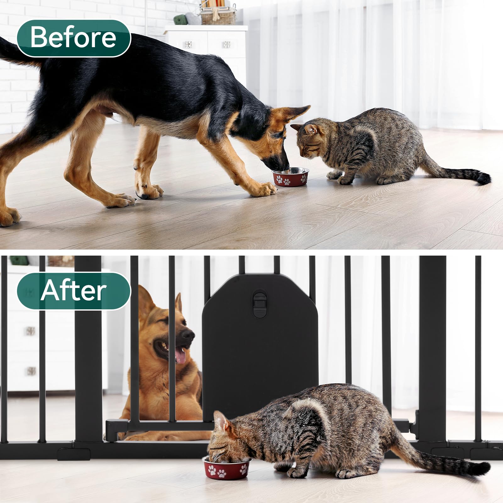Babelio Auto Close Baby Gate with Cat Door,29-43" Metal Gate for Doorway,Stairs, House,Easy Walk Thru with Pet Door,Includes 4 Wall Cups and 3 Extension Pieces,Black - Image 9