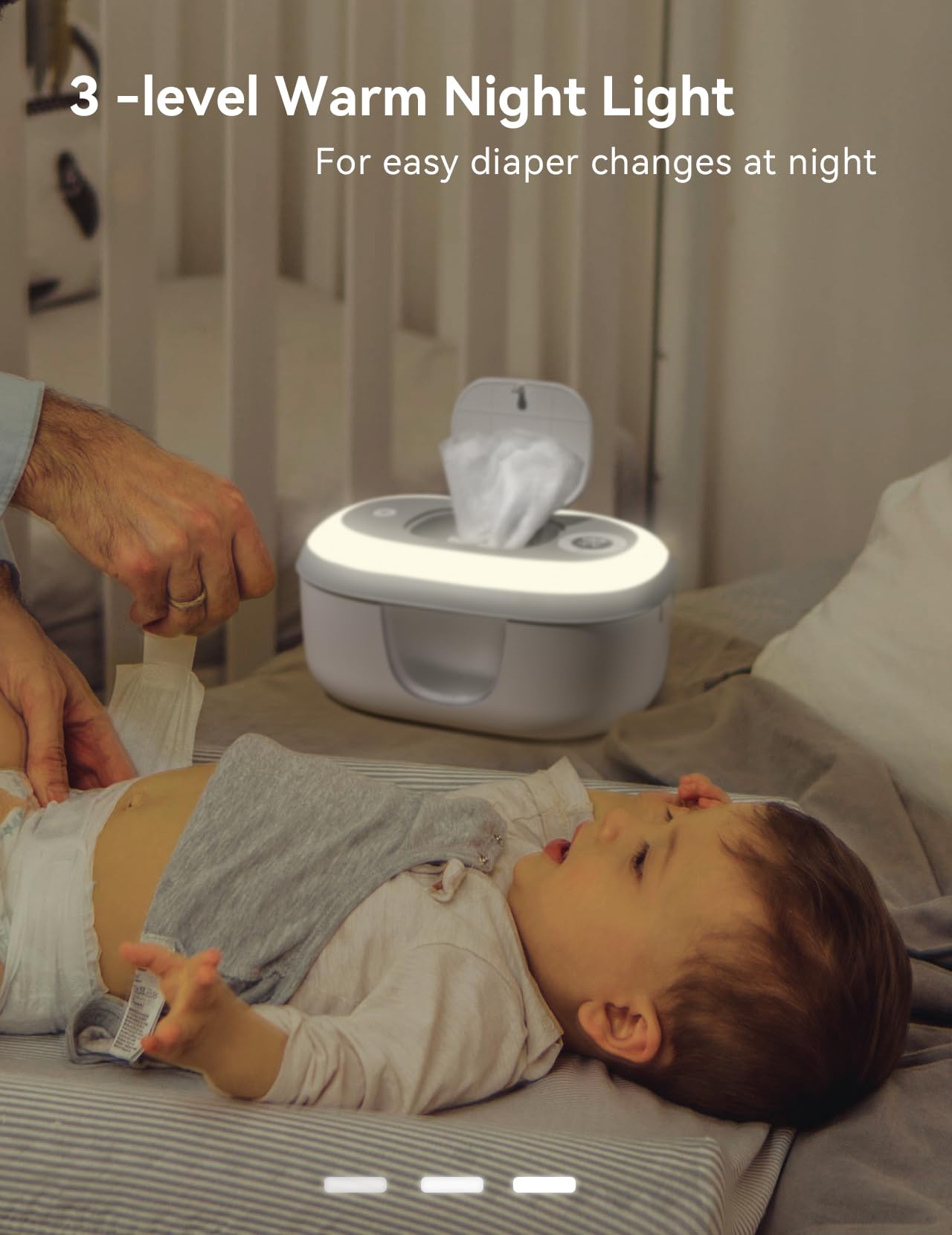 Babelio Baby Wipe Warmer and Wet Wipes Dispenser | Large Capacity Wipes Warmer for Babies with Night Light | Top Even Heating, 4-Level Temperature (100-131℉) | Newborn Essentials - Image 3