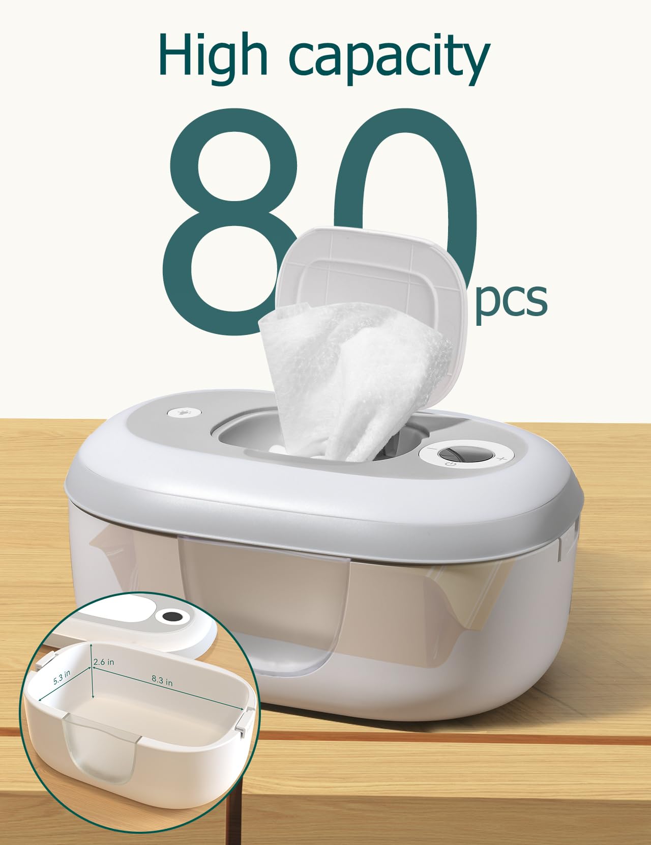 Babelio Baby Wipe Warmer and Wet Wipes Dispenser | Large Capacity Wipes Warmer for Babies with Night Light | Top Even Heating, 4-Level Temperature (100-131℉) | Newborn Essentials - Image 6