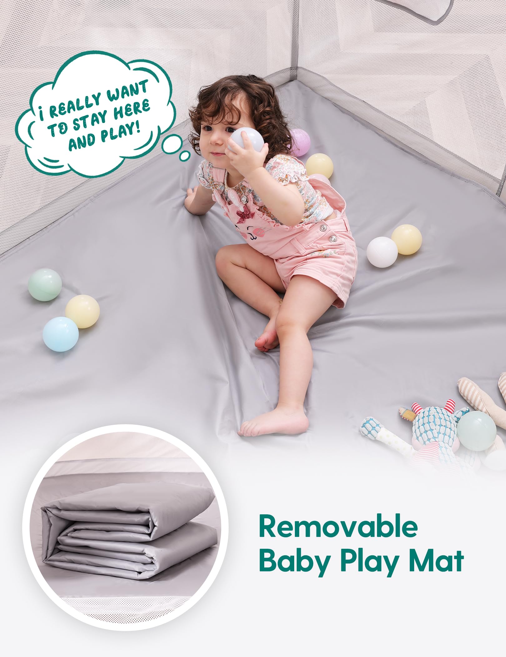 Babelio Foldable Baby Playpen with Mat, 46" × 46" Portable Playard for Babies and Toddlers, Parents' Picks Awards Winner, Indoor & Outdoor Kids Safety Play Pen Area, Travel Fence, Grey - Image 4