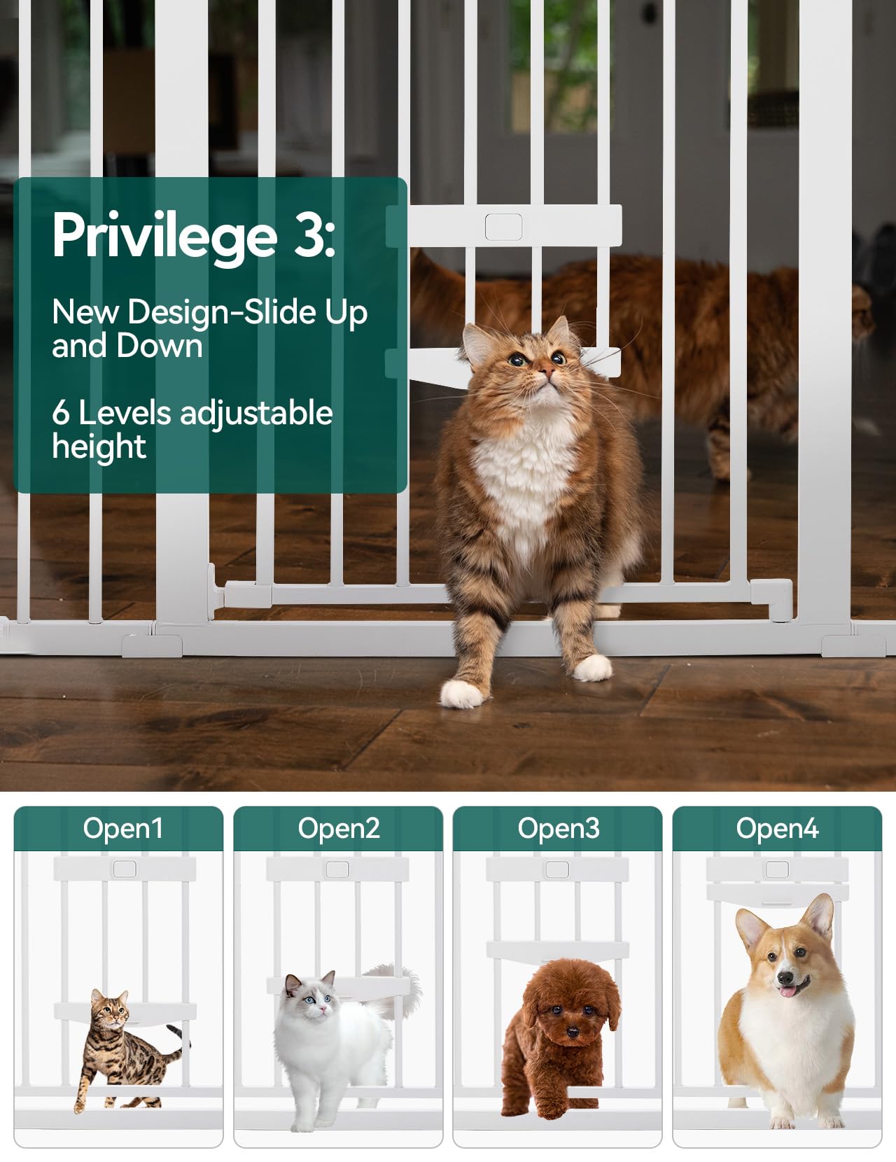 BABELIO New Version Baby Gate with Cat Door Adjustable,29-40" Metal Pet Door for Stairs & Doorways,Pressure Mounted,No Tools Needed,White - Image 2
