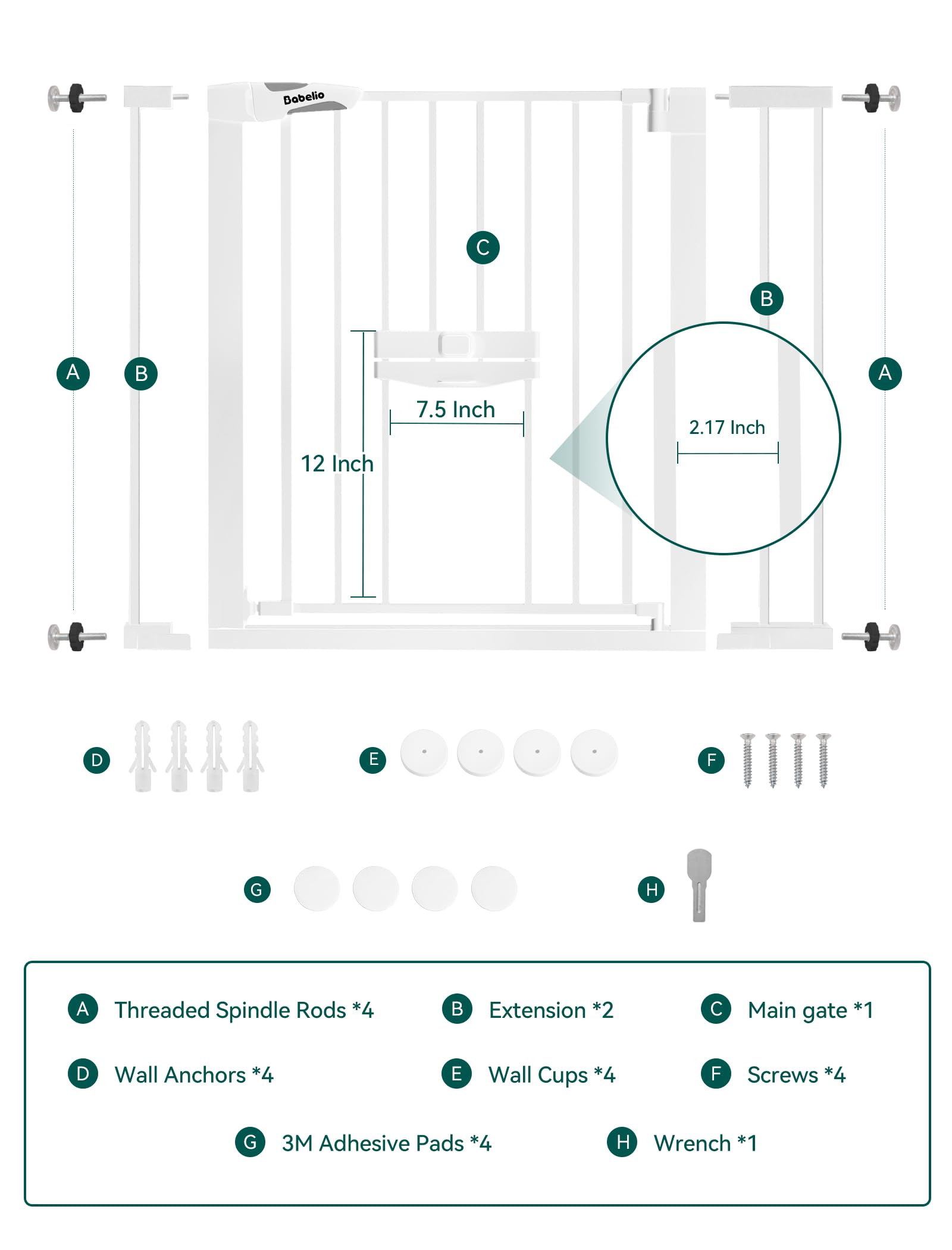 BABELIO New Version Baby Gate with Cat Door Adjustable,29-40" Metal Pet Door for Stairs & Doorways,Pressure Mounted,No Tools Needed,White - Image 6