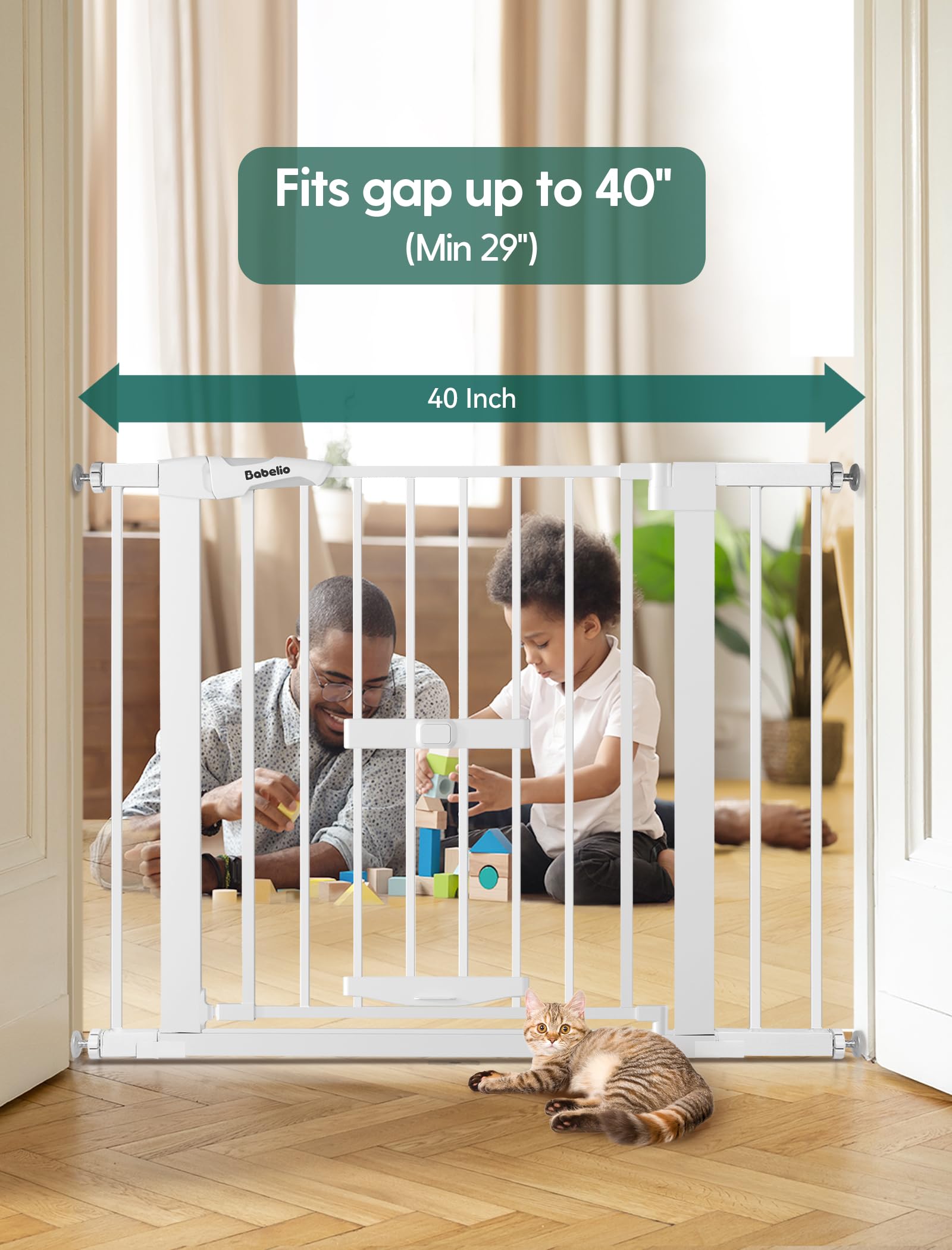 BABELIO New Version Baby Gate with Cat Door Adjustable,29-40" Metal Pet Door for Stairs & Doorways,Pressure Mounted,No Tools Needed,White - Image 7