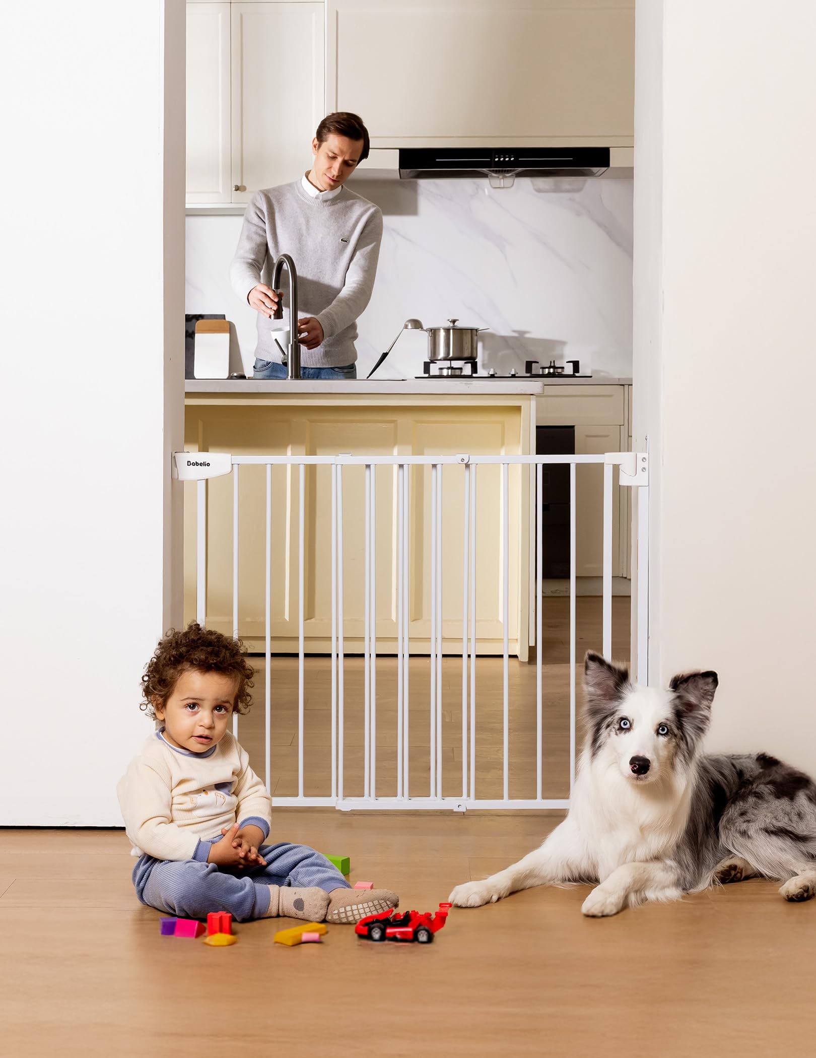 Babelio No Bottom Bar Baby/Dog/Pet Gate for Stairs, Auto Close Safety Gates with Large Walk Thru Door, Hardware Mount (2 Pcs) - Image 7