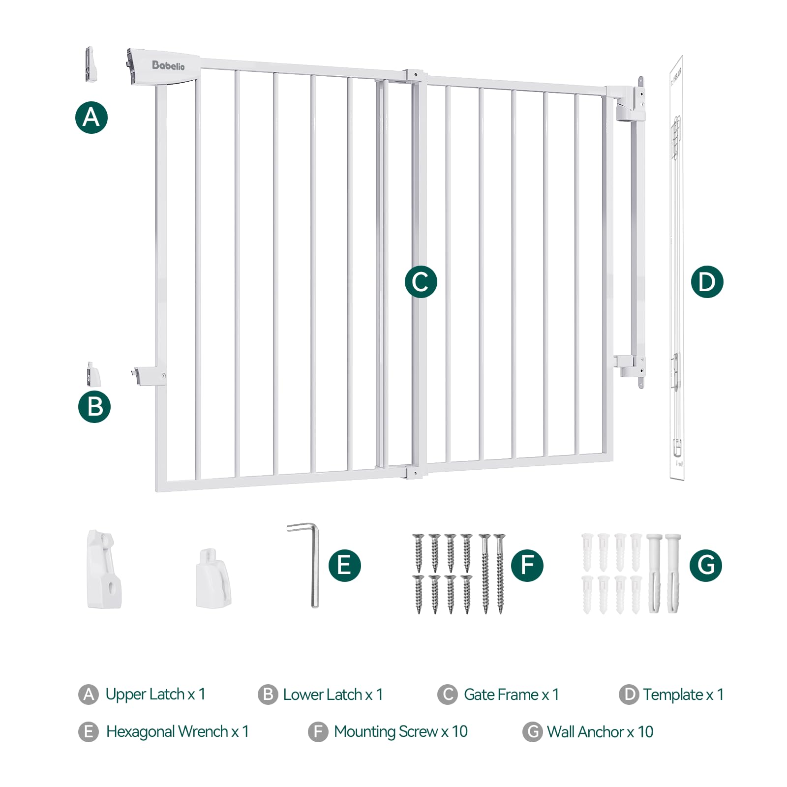 Babelio No Bottom Bar Baby/Dog/Pet Gate for Stairs, Auto Close Safety Gates with Large Walk Thru Door, Hardware Mount (2 Pcs) - Image 8