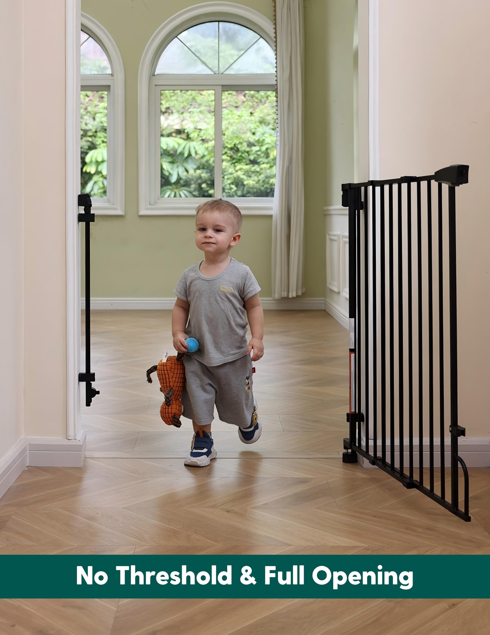 Babelio Smart Baby/Pet Gate & Removable No Bottom Bar Baby Gate (Black) - Image 3