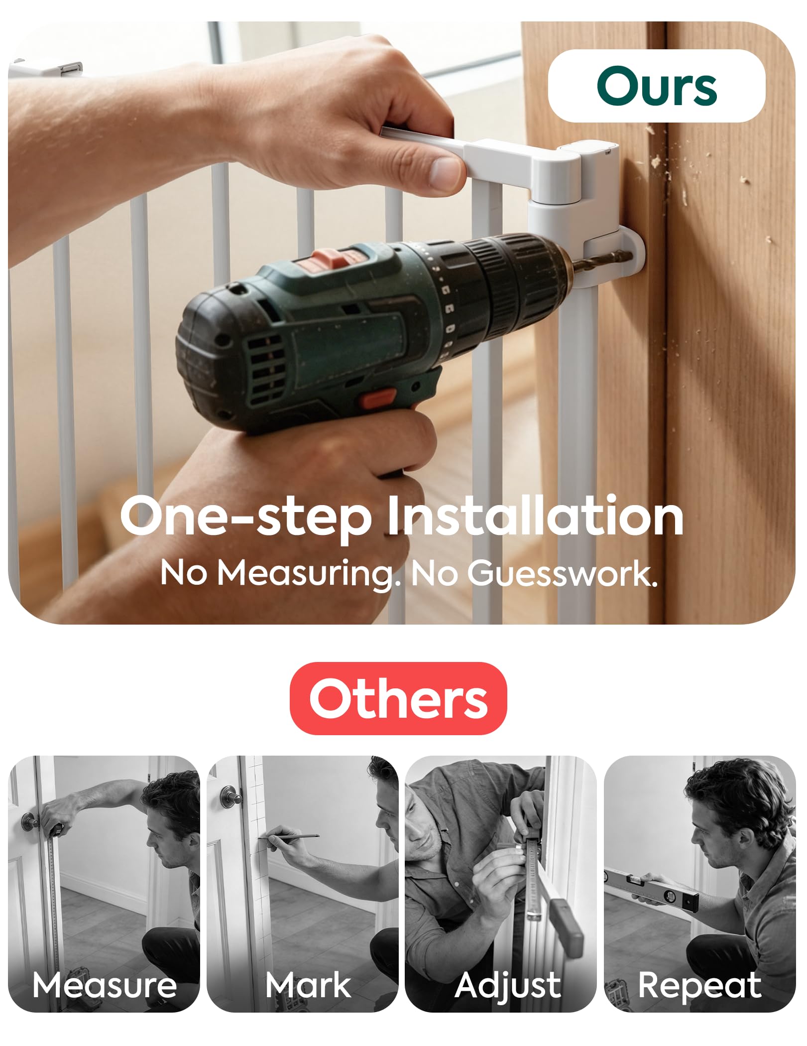 Babelio Removable & No Bottom Bar Baby Gate, 35.5-55" Hardware Mounted (Drill Needed)| Wide Walk-Thru| Auto-Close Safety Dog/Pet Gate for Stairs & Doorways (White, 35.5-55" W, 30" H) - Image 3