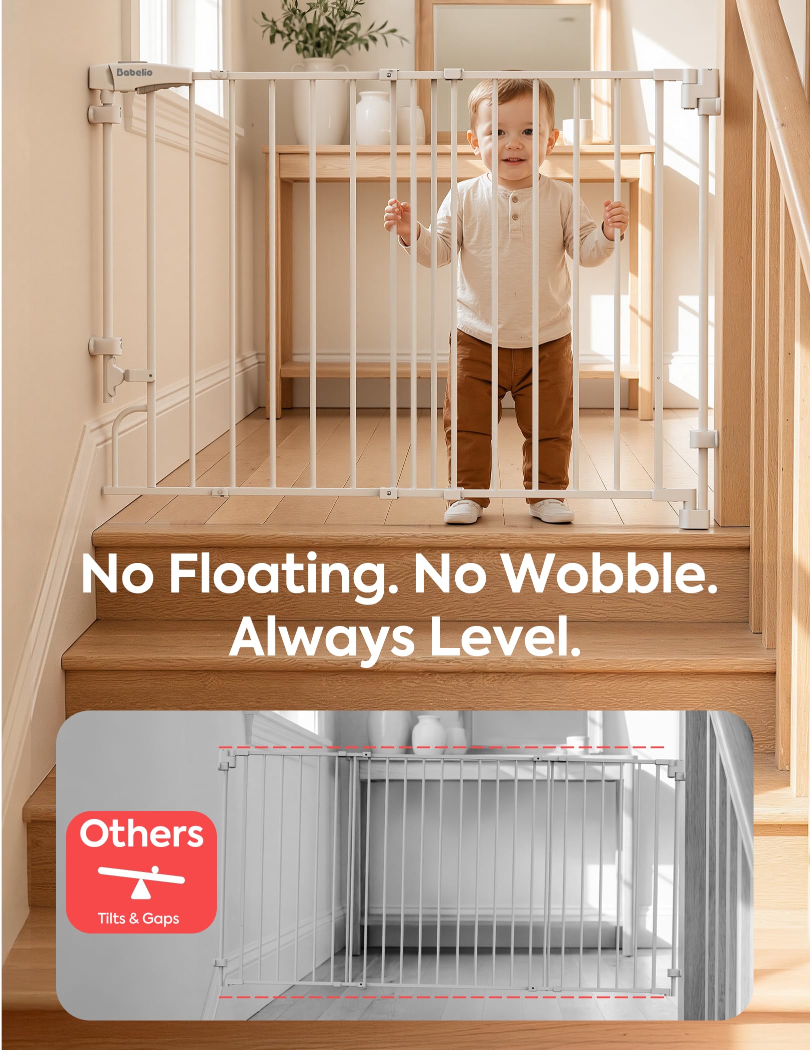 Babelio Removable & No Bottom Bar Baby Gate, 35.5-55" Hardware Mounted (Drill Needed)| Wide Walk-Thru| Auto-Close Safety Dog/Pet Gate for Stairs & Doorways (White, 35.5-55" W, 30" H) - Image 6