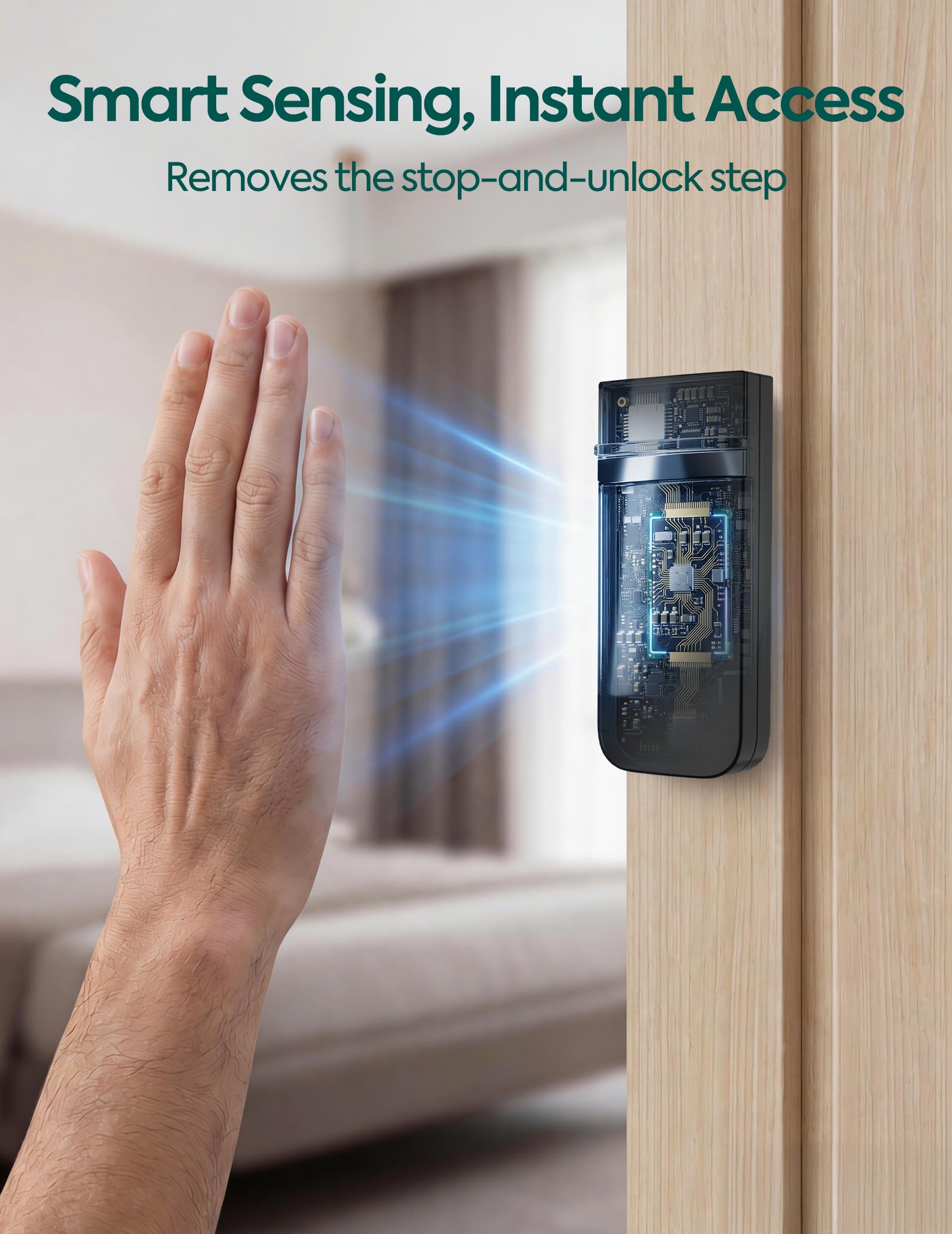 Babelio Smart Baby Gate with Auto-Unlock/Close, Pressure Mounted No Drill for Doorways/Top of Stairs. Pet/Dog Door Wide Walk Thru w/Infrared Sensor & Safety Alert (Black, 26.3-37.8" W, 30" H) - Image 2