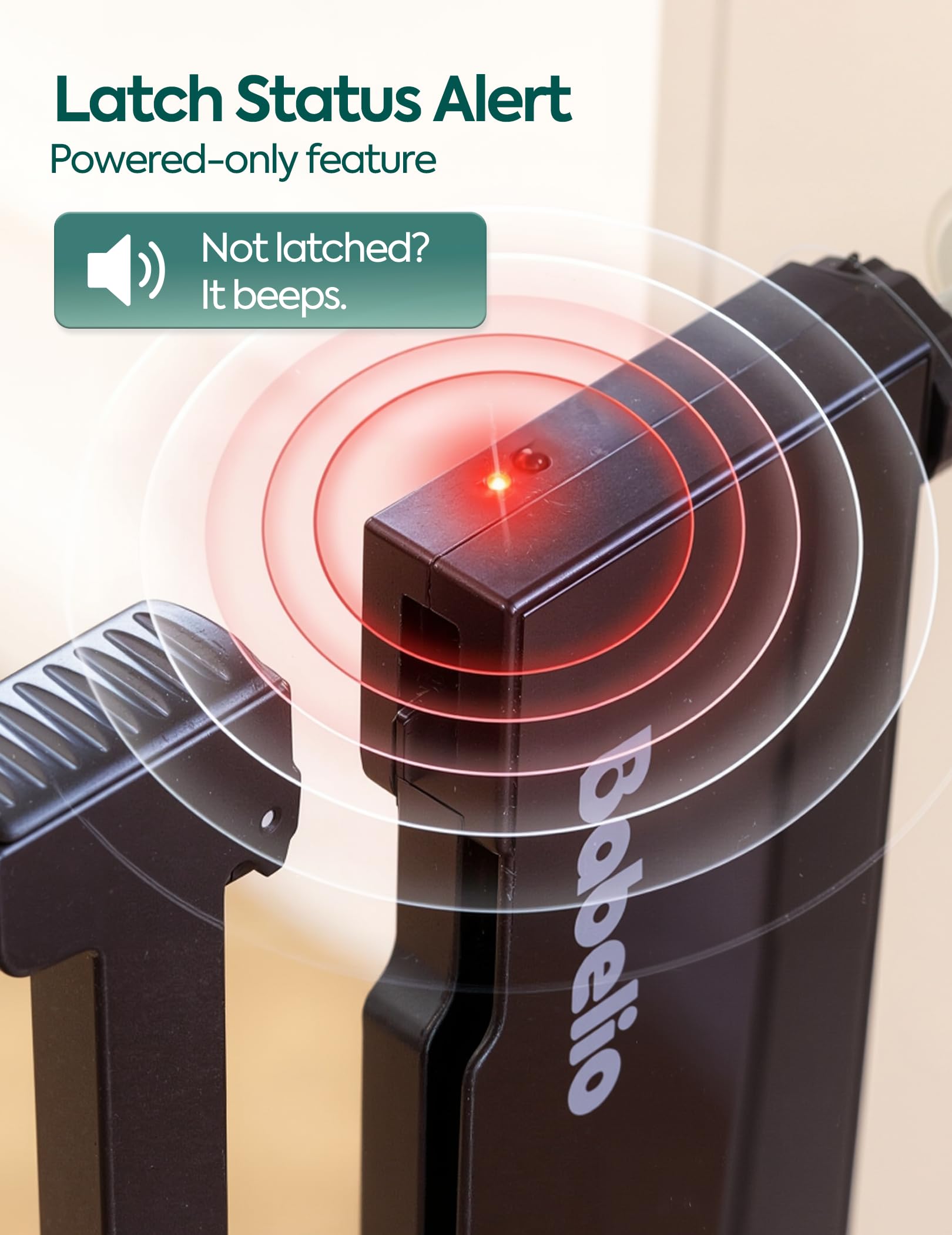 Babelio Smart Baby Gate with Auto-Unlock/Close, Pressure Mounted No Drill for Doorways/Top of Stairs. Pet/Dog Door Wide Walk Thru w/Infrared Sensor & Safety Alert (Black, 26.3-37.8" W, 30" H) - Image 5