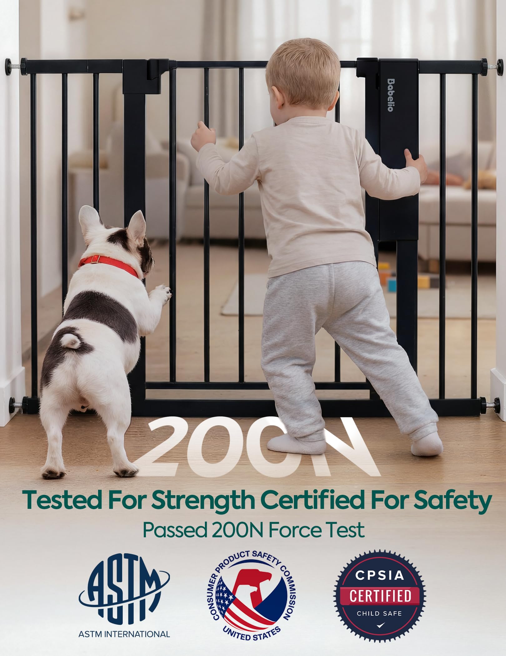 Babelio Smart Baby Gate with Auto-Unlock/Close, Pressure Mounted No Drill for Doorways/Top of Stairs. Pet/Dog Door Wide Walk Thru w/Infrared Sensor & Safety Alert (Black, 26.3-37.8" W, 30" H) - Image 6