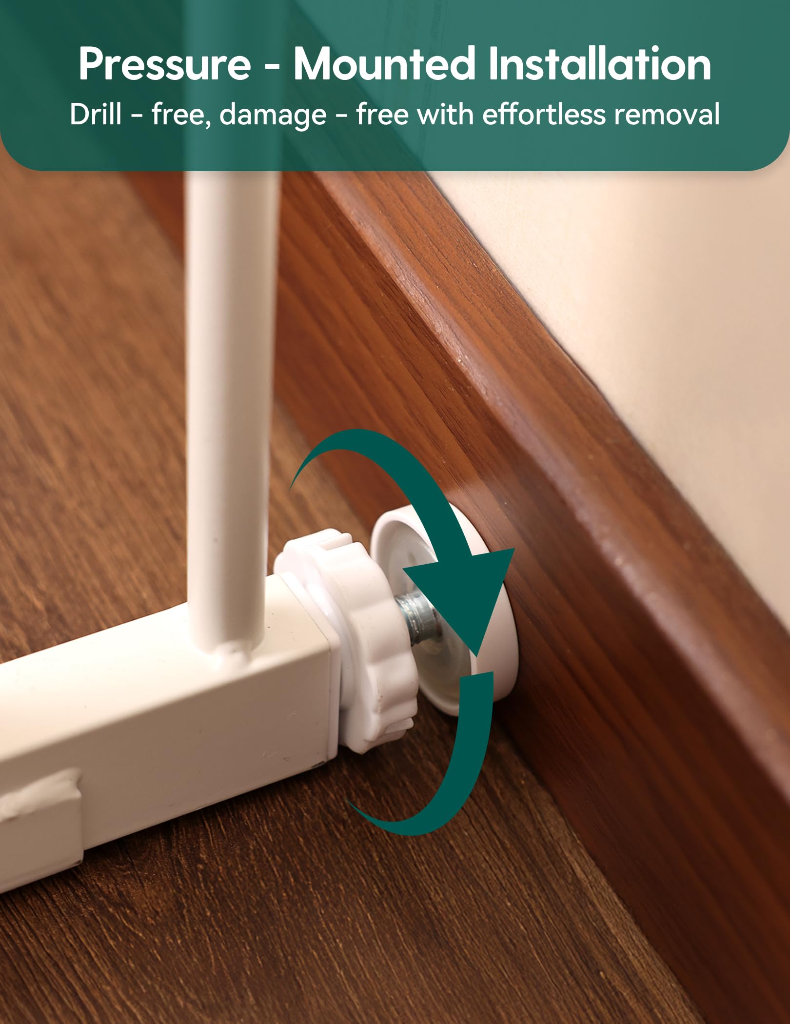 Babelio Smart Baby/Pet Gate & Removable No Bottom Bar Baby Gate (White) - Image 8