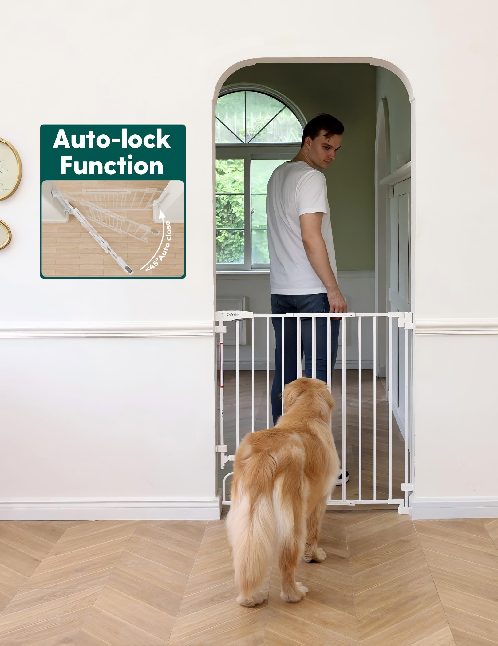 Babelio Smart Baby/Pet Gate & Removable No Bottom Bar Baby Gate (White) - Image 5