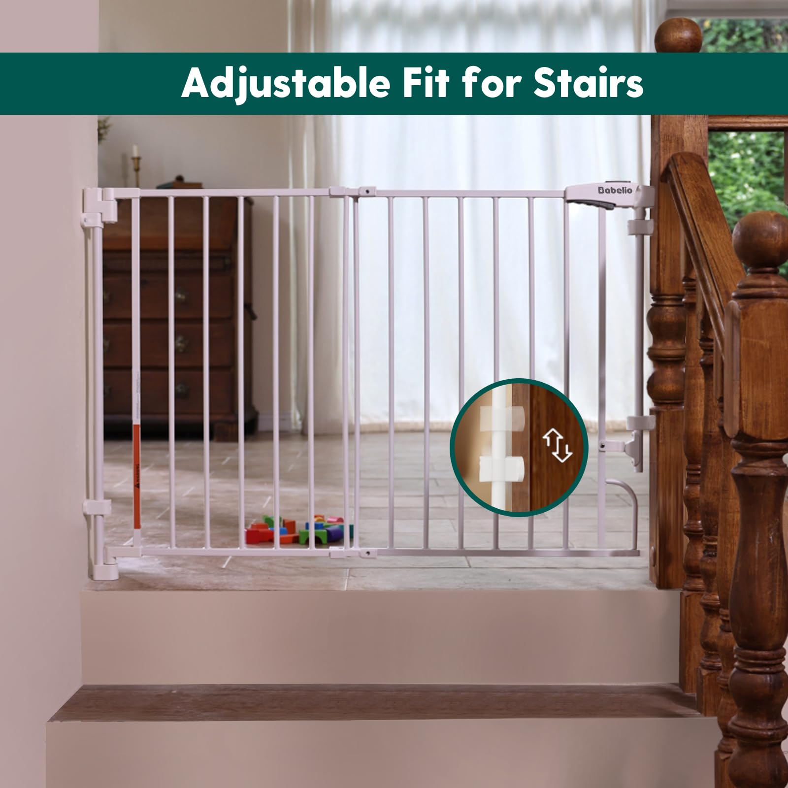 Babelio Smart Baby/Pet Gate & Removable No Bottom Bar Baby Gate (White) - Image 6