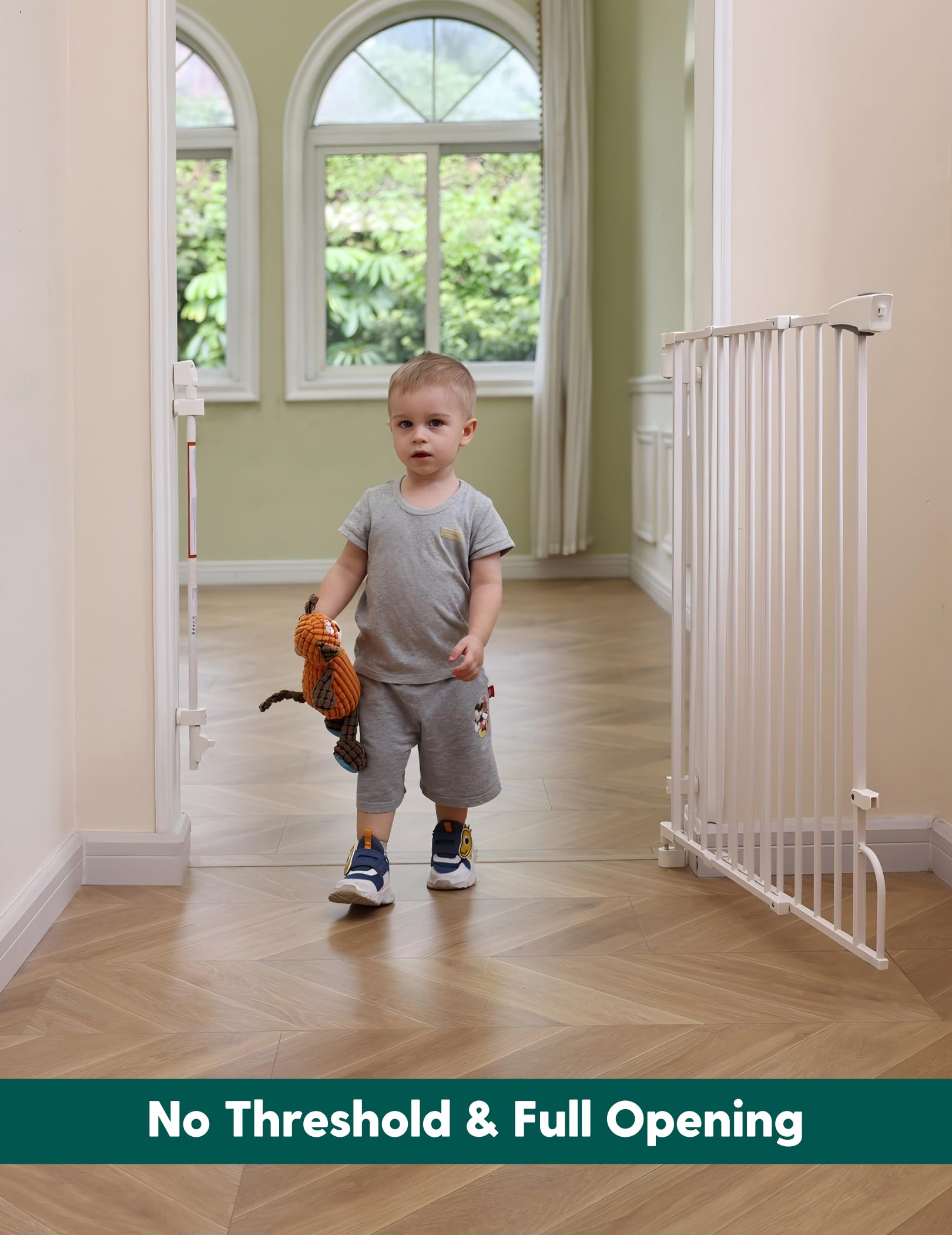 Babelio Smart Baby/Pet Gate & Removable No Bottom Bar Baby Gate (White) - Image 3